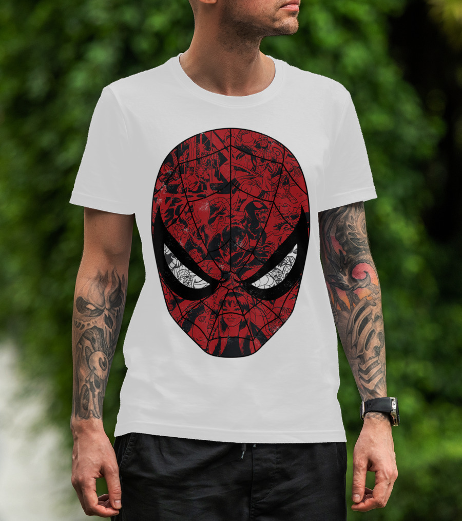 Spiderman Mask Marvel Comic Collage T-Shirt