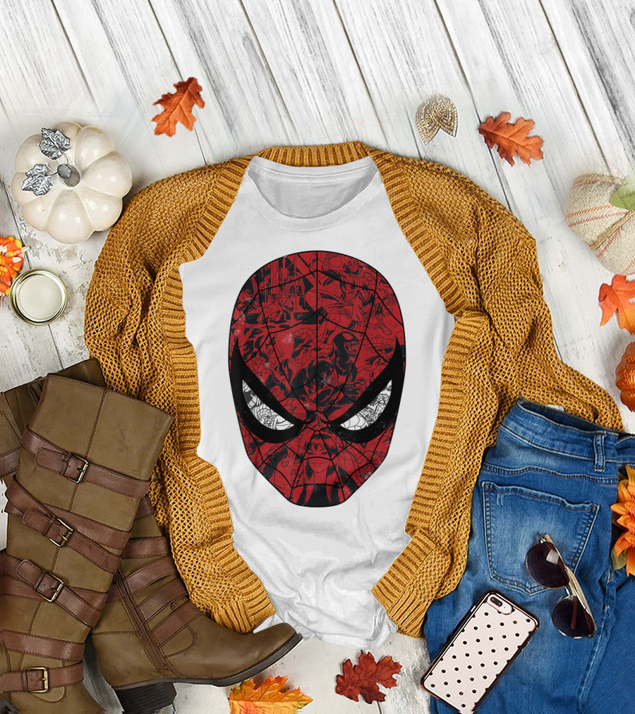 Spiderman Mask Marvel Comic Collage T-Shirt