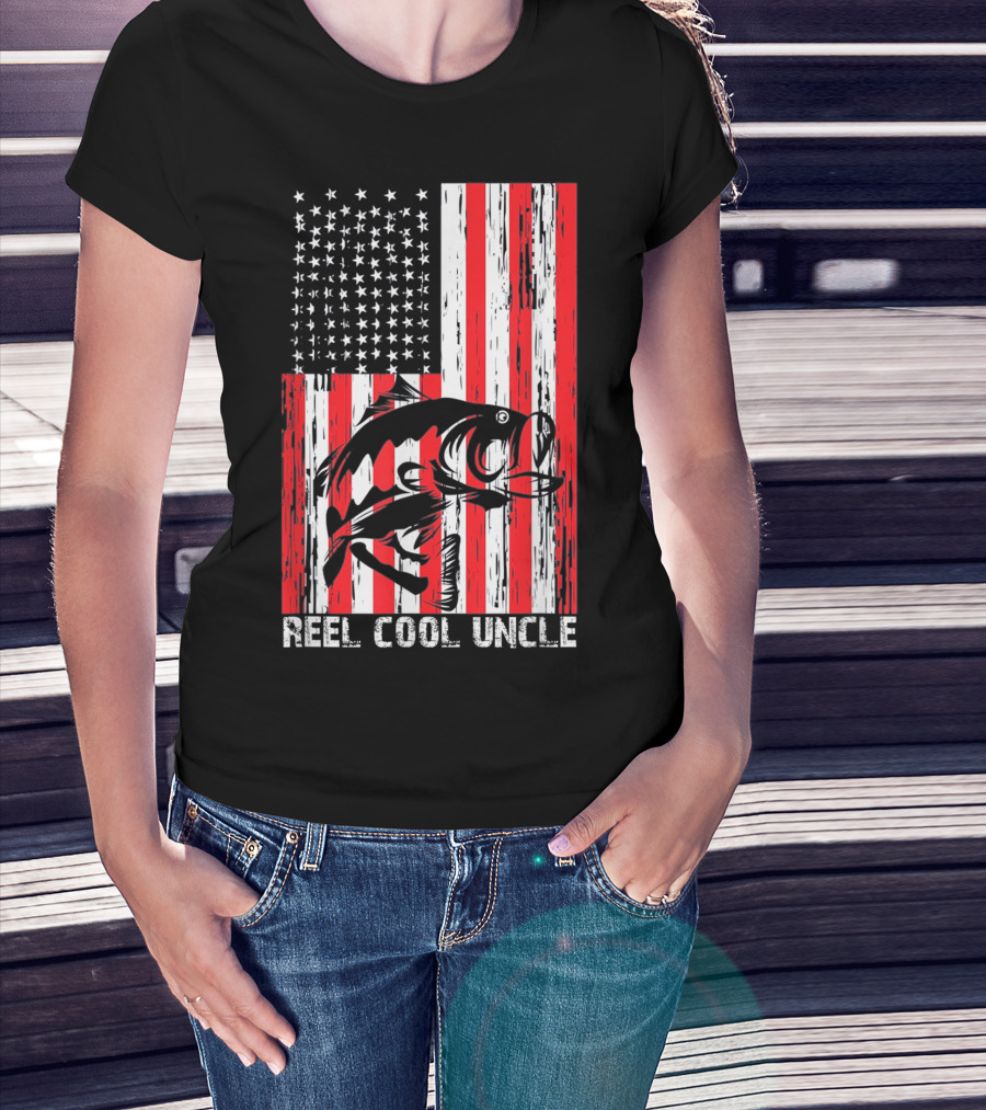 Reel Cool Uncle Vintage Fisherman American Flag T-Shirt