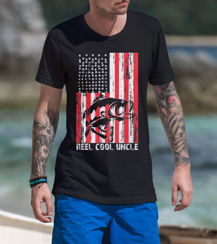 Reel Cool Uncle Vintage Fisherman American Flag T-Shirt