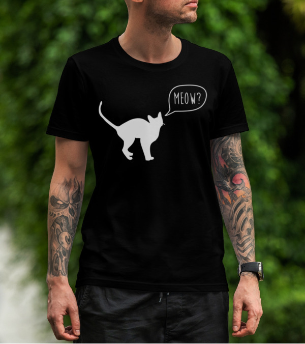 Meow Cat Illustration Cool Silhouette With Speech Bubble T-Shirt