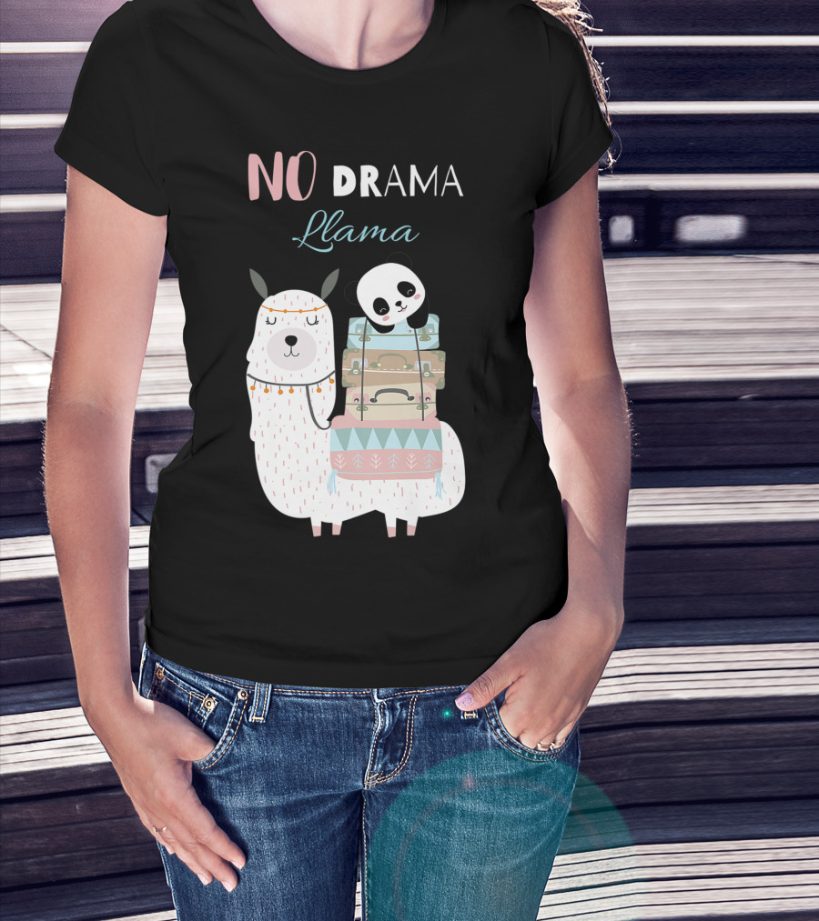 No Drama Llama Cute Panda On Llama With Suitcases T-Shirt