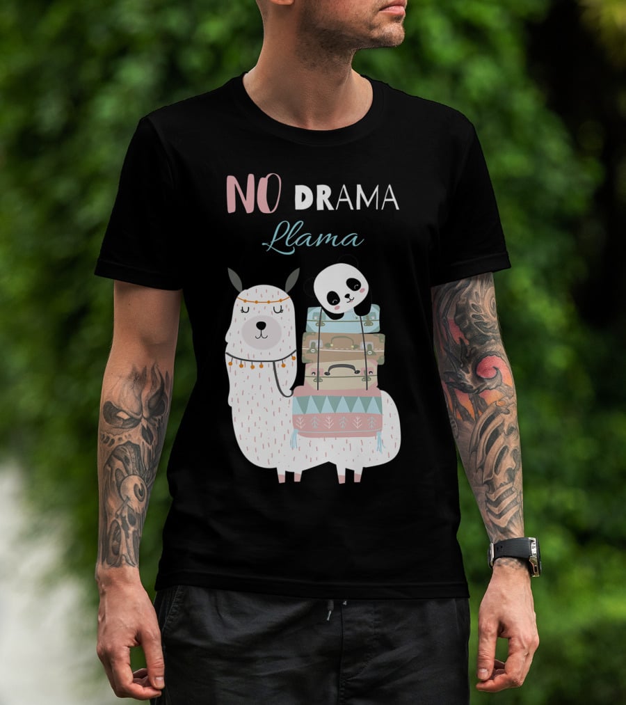 No Drama Llama Cute Panda On Llama With Suitcases T-Shirt