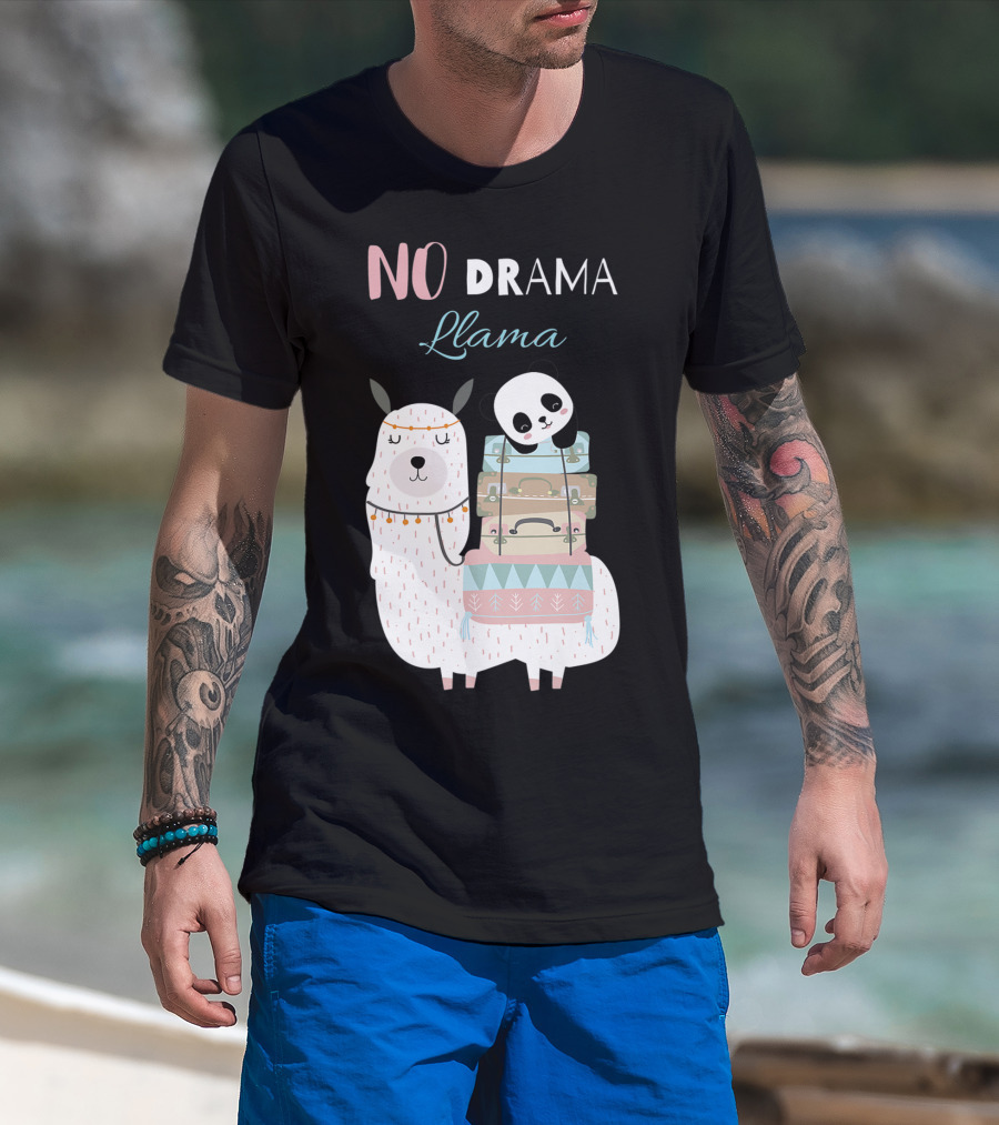 No Drama Llama Cute Panda On Llama With Suitcases T-Shirt