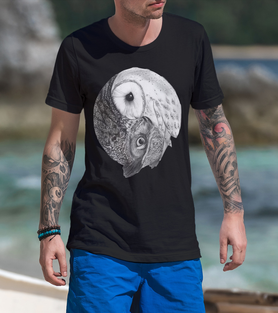 Snowy Owl Barn Owl Yin Yang T-Shirt