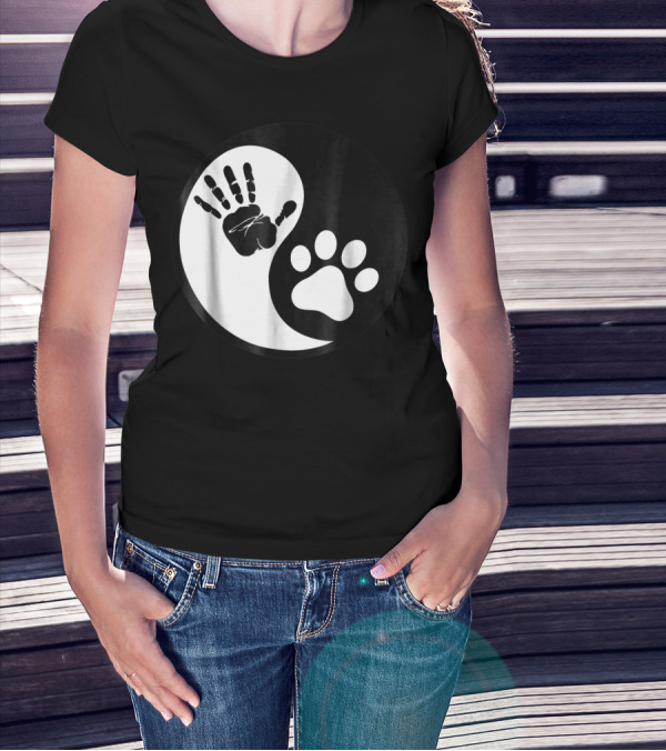 Yin Yang Pet Paw Print Hand Friends T-Shirt