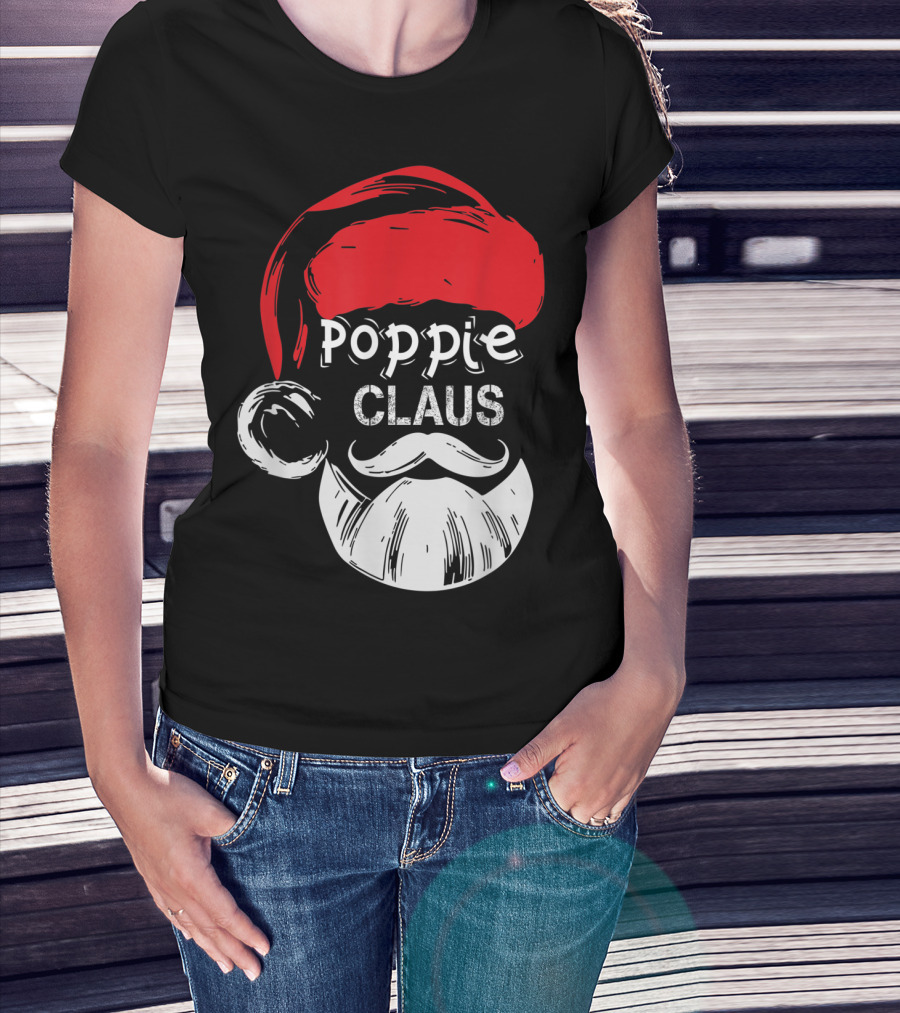 Poppie Claus Santa Hat Christmas Grandpa T-Shirt