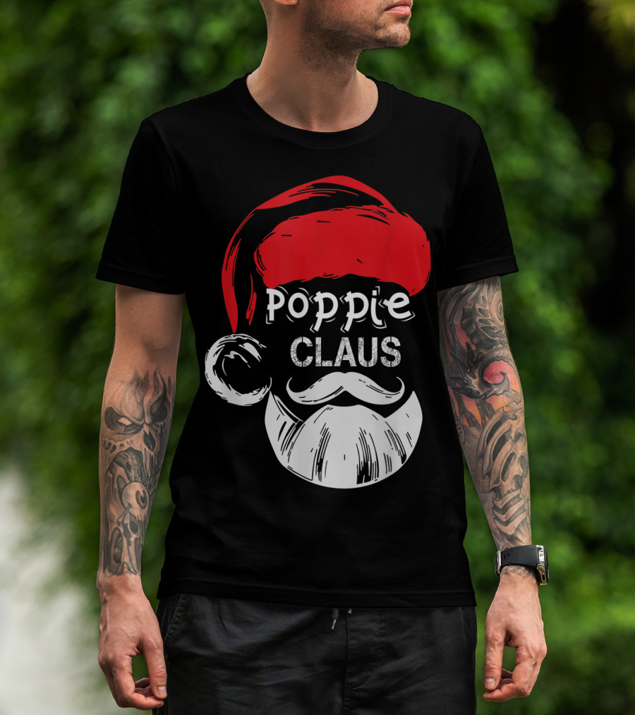 Poppie Claus Santa Hat Christmas Grandpa T-Shirt