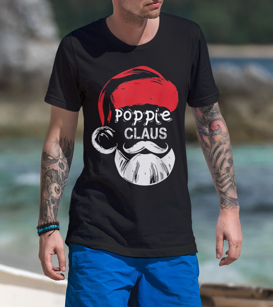 Poppie Claus Santa Hat Christmas Grandpa T-Shirt