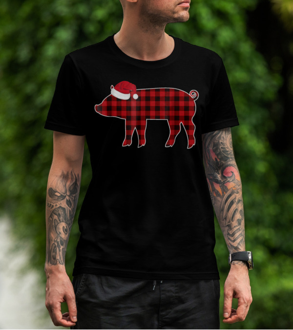 Buffalo Plaid Pig With Santa Hat Christmas T-Shirt