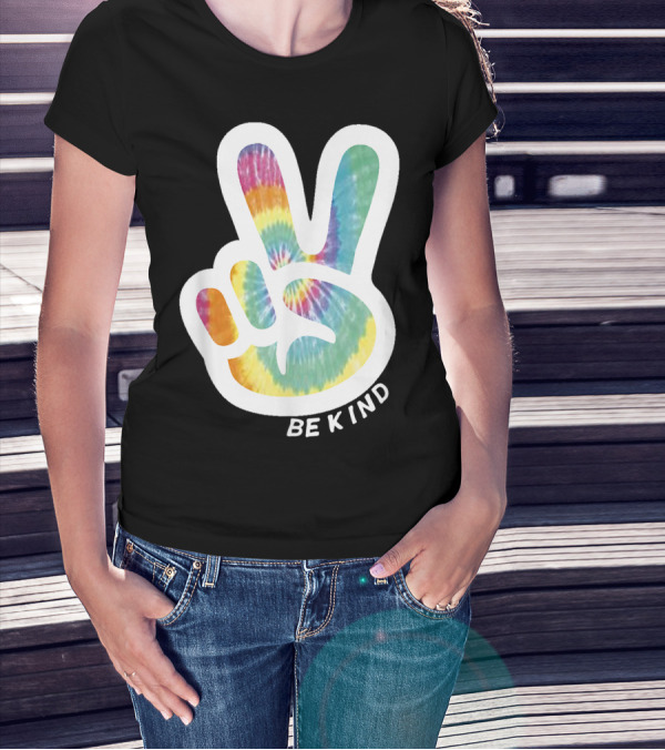Retro Tie Dye Peace Sign Be Kind Peace Love Vibrant Colors T-Shirt