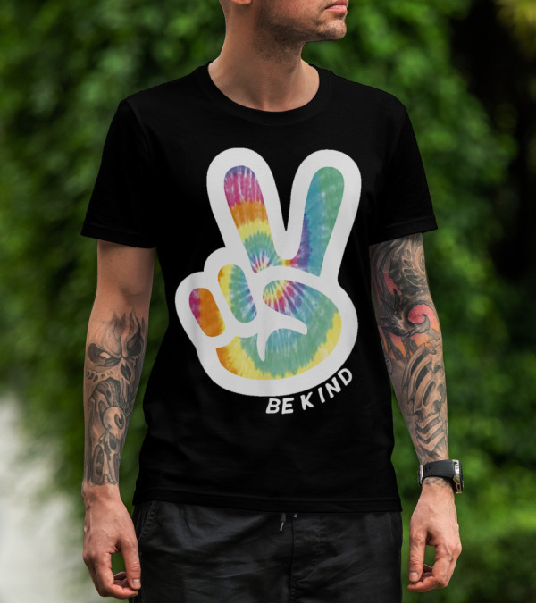 Retro Tie Dye Peace Sign Be Kind Peace Love Vibrant Colors T-Shirt