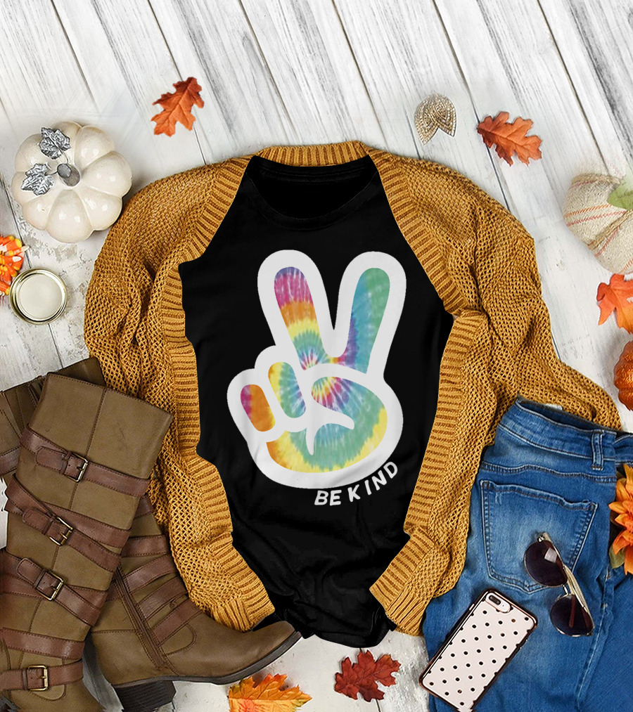 Retro Tie Dye Peace Sign Be Kind Peace Love Vibrant Colors T-Shirt