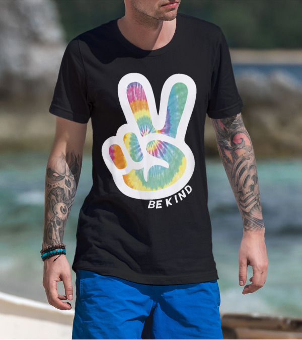 Retro Tie Dye Peace Sign Be Kind Peace Love Vibrant Colors T-Shirt