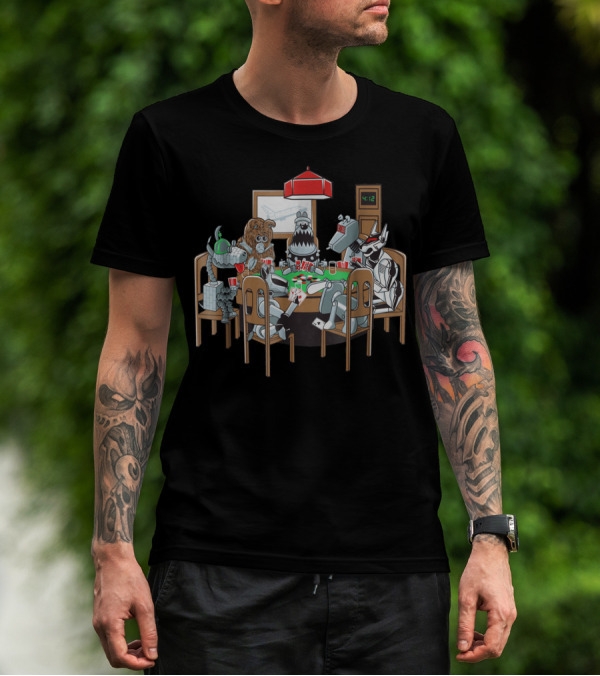 Robot Dogs Playing Poker At 4:12 With Red Poker Lamp T-Shirt