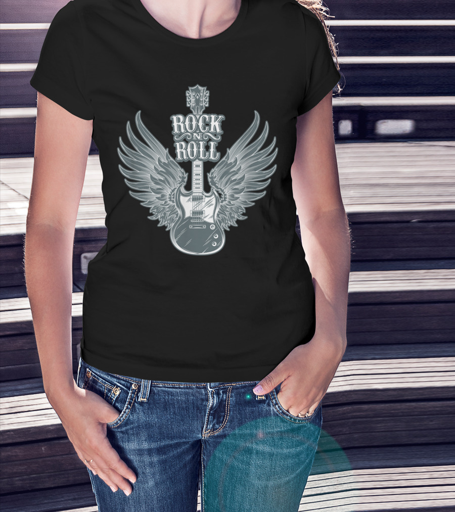 Rock N Roll Angel Wings Guitar Player T-Shirt