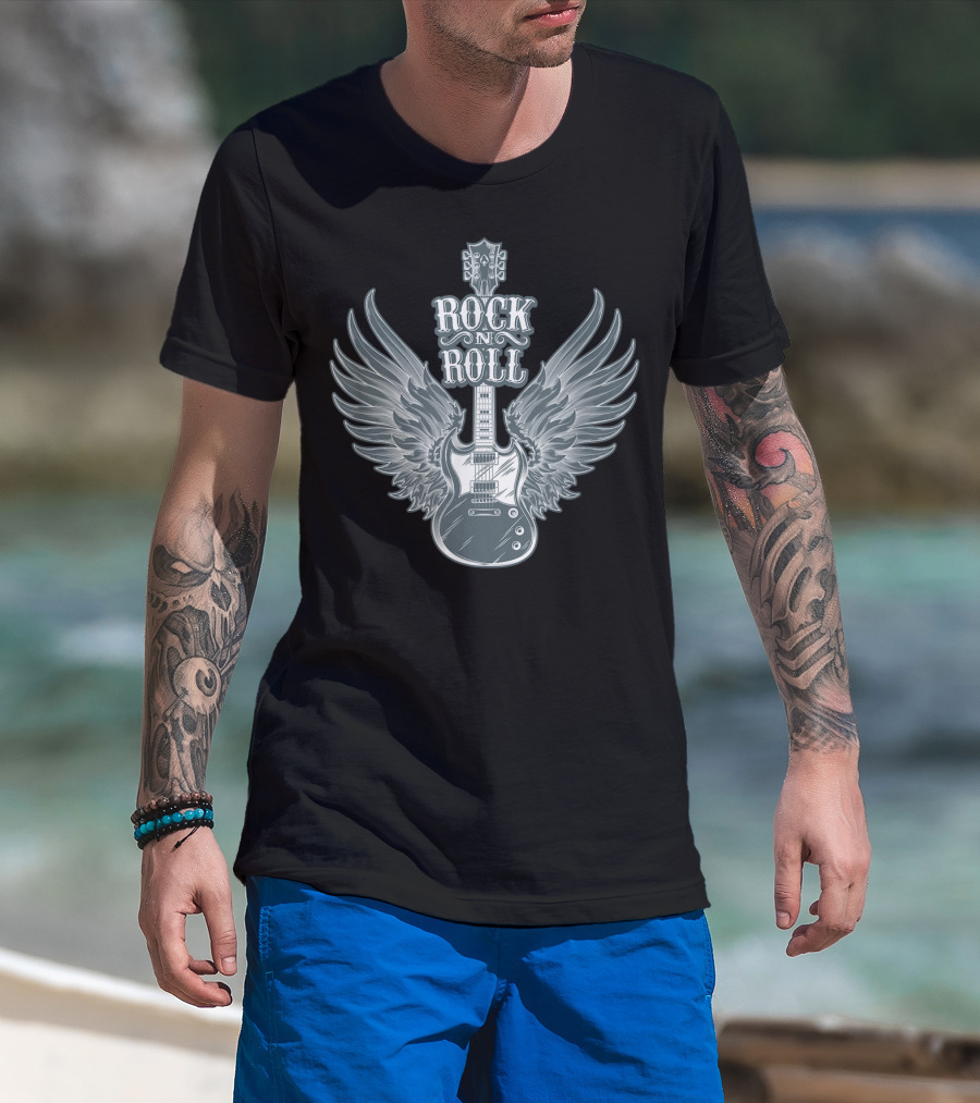 Rock N Roll Angel Wings Guitar Player T-Shirt