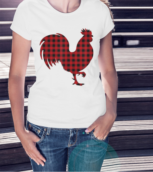 Rooster Red Plaid Buffalo Check T-Shirt