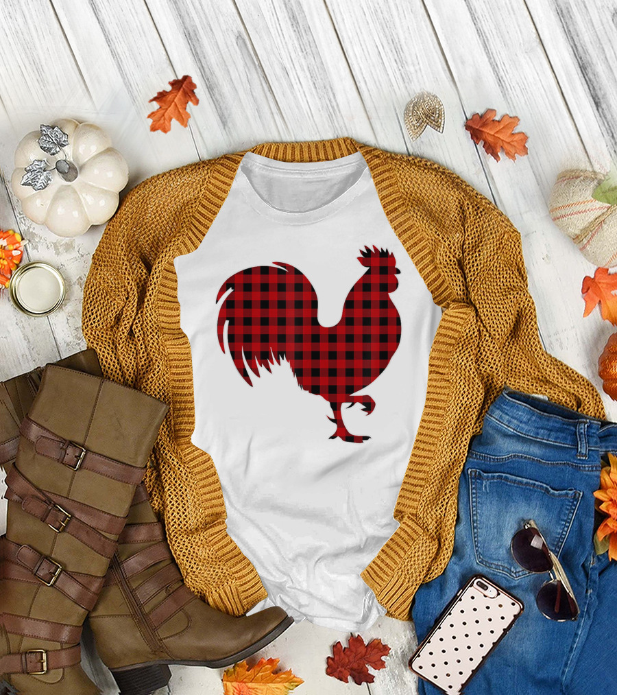 Rooster Red Plaid Buffalo Check T-Shirt