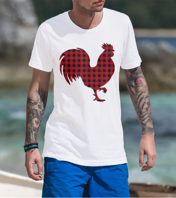 Rooster Red Plaid Buffalo Check T-Shirt
