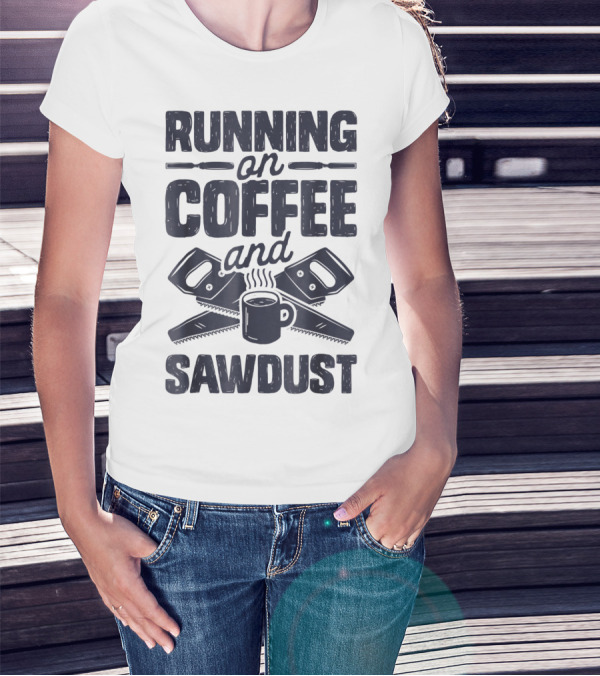 Running On Coffee And Sawdust With Crossed Saws And Coffee Mug T-Shirt