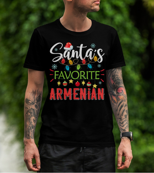 Santa's Favorite Armenian Christmas Lights Santa Hat T-Shirt