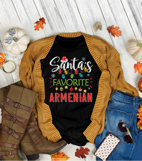 Santa's Favorite Armenian Christmas Lights Santa Hat T-Shirt