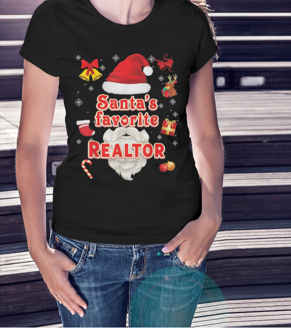 Santa's Favorite Realtor Christmas Cute Santa Hat Bells Reindeer Gift Snowflakes T-Shirt