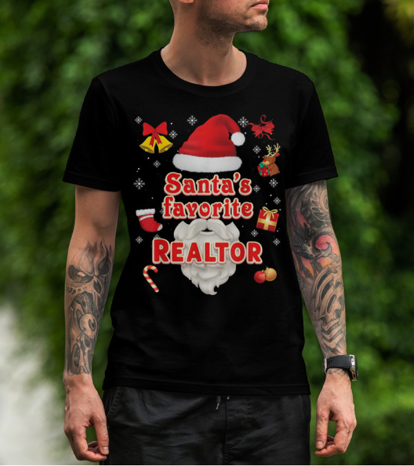 Santa's Favorite Realtor Christmas Cute Santa Hat Bells Reindeer Gift Snowflakes T-Shirt