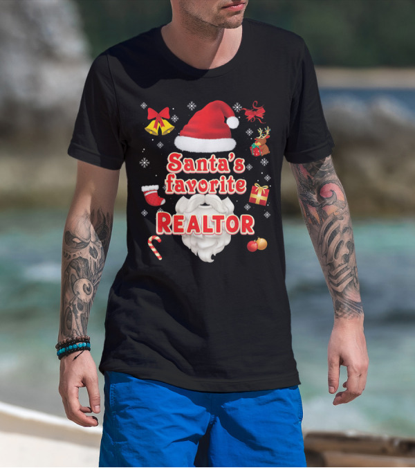 Santa's Favorite Realtor Christmas Cute Santa Hat Bells Reindeer Gift Snowflakes T-Shirt
