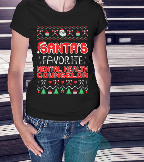 Santa's Favorite Mental Health Counselor Festive Christmas Elements T-Shirt
