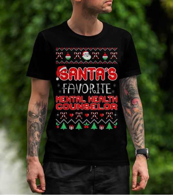 Santa's Favorite Mental Health Counselor Festive Christmas Elements T-Shirt