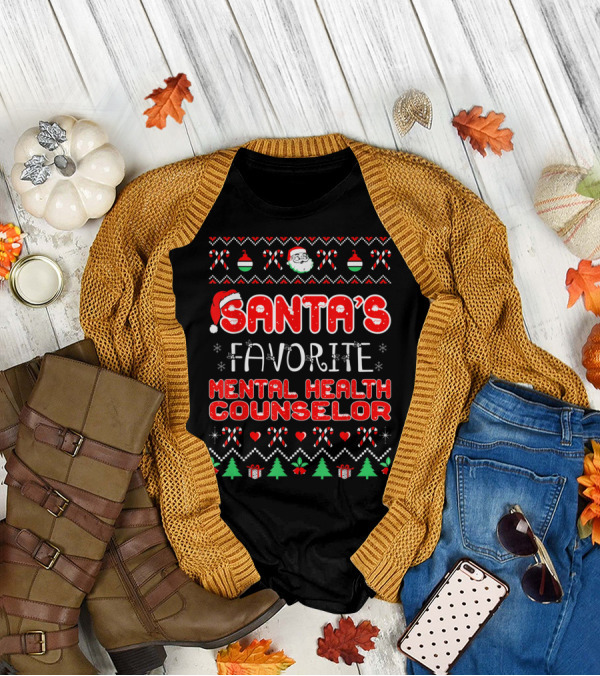 Santa's Favorite Mental Health Counselor Festive Christmas Elements T-Shirt