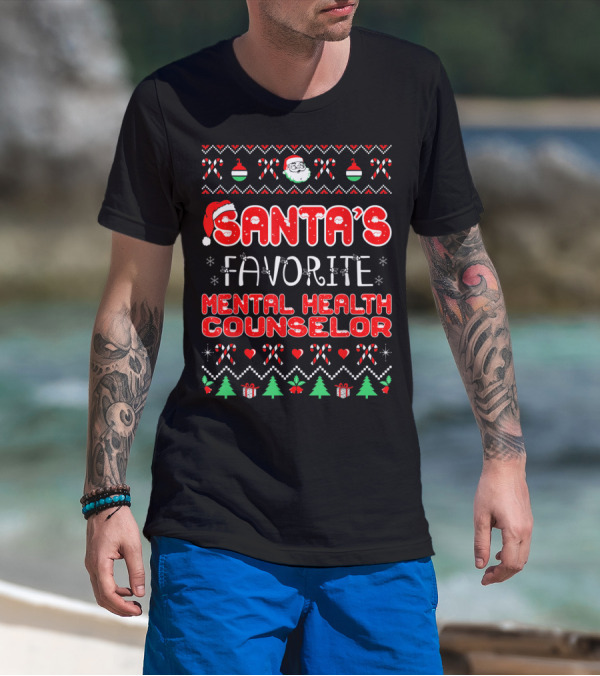 Santa's Favorite Mental Health Counselor Festive Christmas Elements T-Shirt