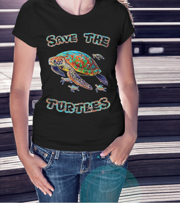 Save The Turtles Colorful Sea Turtle Conservation T-Shirt