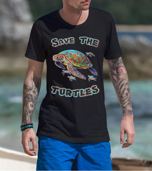 Save The Turtles Colorful Sea Turtle Conservation T-Shirt