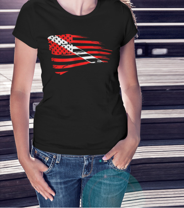 American Flag Scuba Diving Dive Flag Patriotic T-Shirt