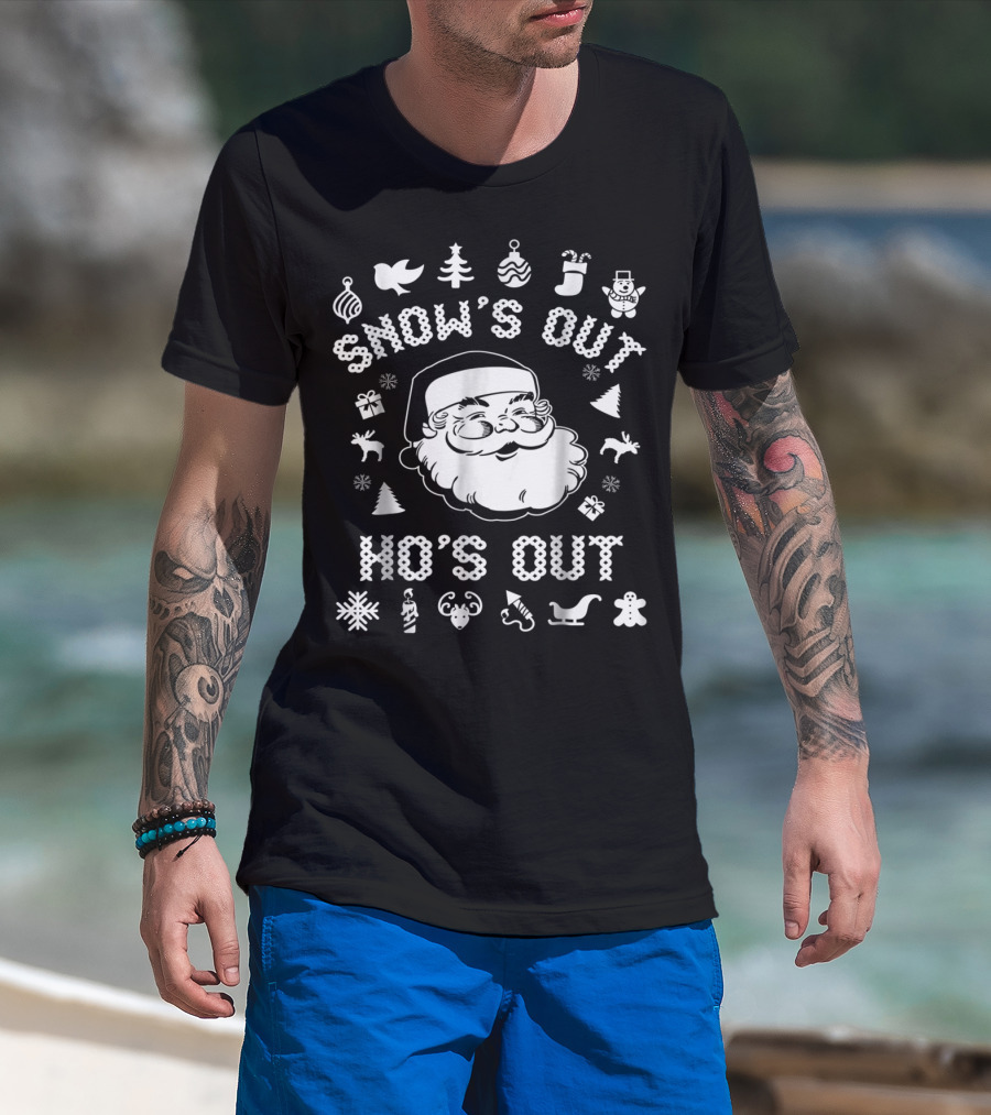 Snow's Out Ho's Out Funny Santa Christmas Holiday Icons T-Shirt