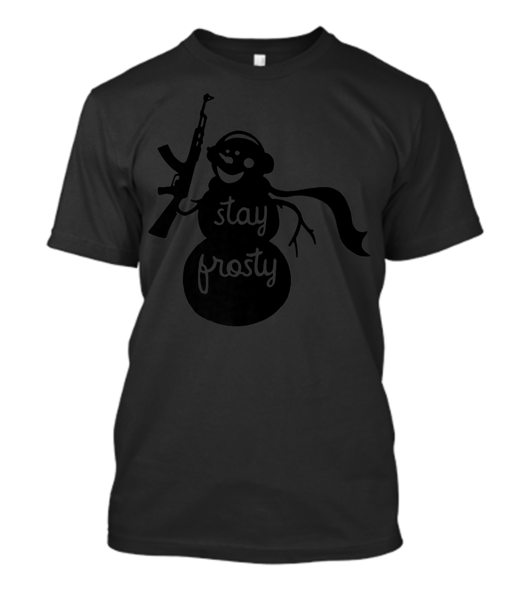 Stay Frosty Snowman With Headphones And Rifle T-Shirt