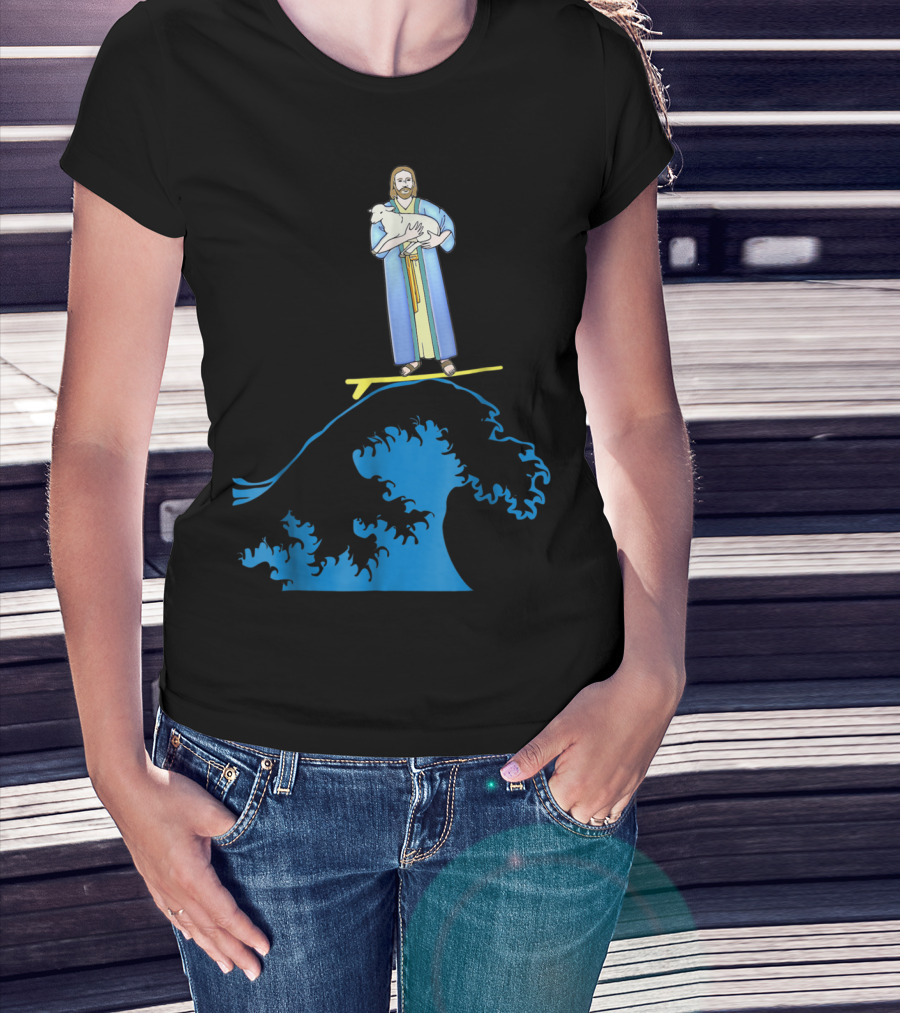 Surfing Jesus Riding The Wave With A Lamb T-Shirt