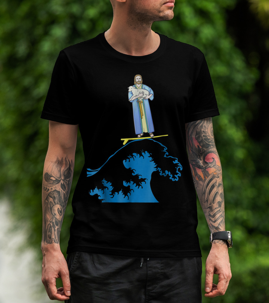 Surfing Jesus Riding The Wave With A Lamb T-Shirt