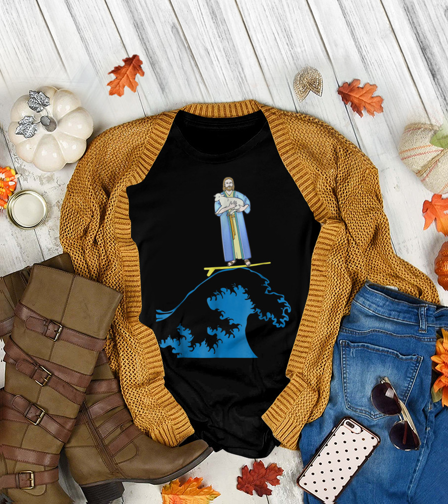 Surfing Jesus Riding The Wave With A Lamb T-Shirt