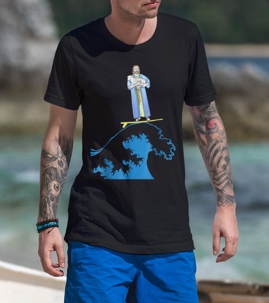Surfing Jesus Riding The Wave With A Lamb T-Shirt