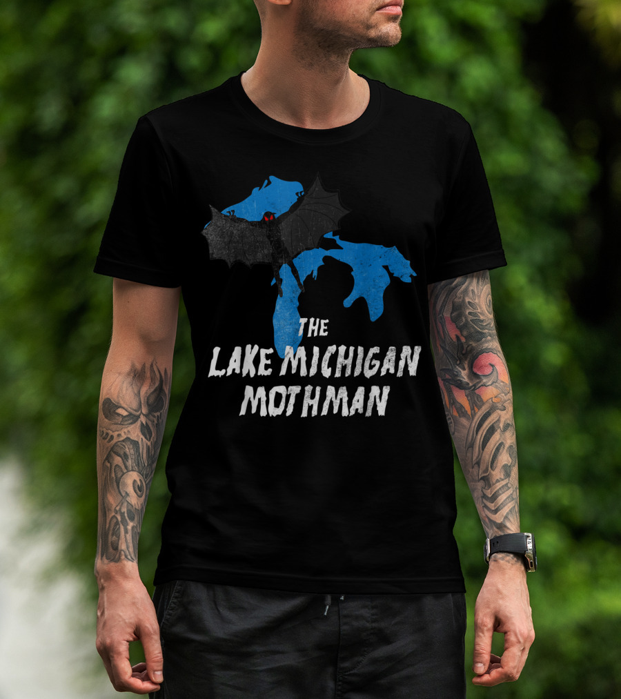 The Lake Michigan Mothman Over Michigan Map With Black And Red Bat Monster T-Shirt
