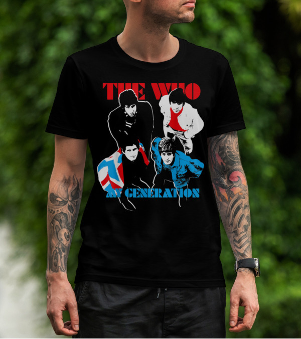 The Who My Generation Band Members With Union Jack Flag T-Shirt