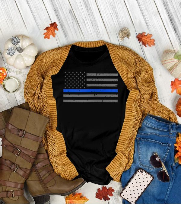 Thin Blue Line Flag Distressed Police Officer Zip T-Shirt
