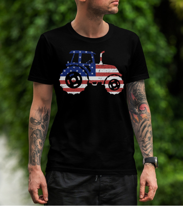 Tractor American Flag Farm Patriotic Farmer T-Shirt