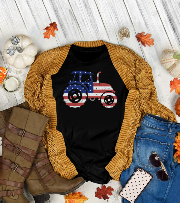 Tractor American Flag Farm Patriotic Farmer T-Shirt