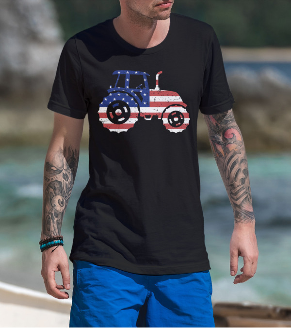 Tractor American Flag Farm Patriotic Farmer T-Shirt