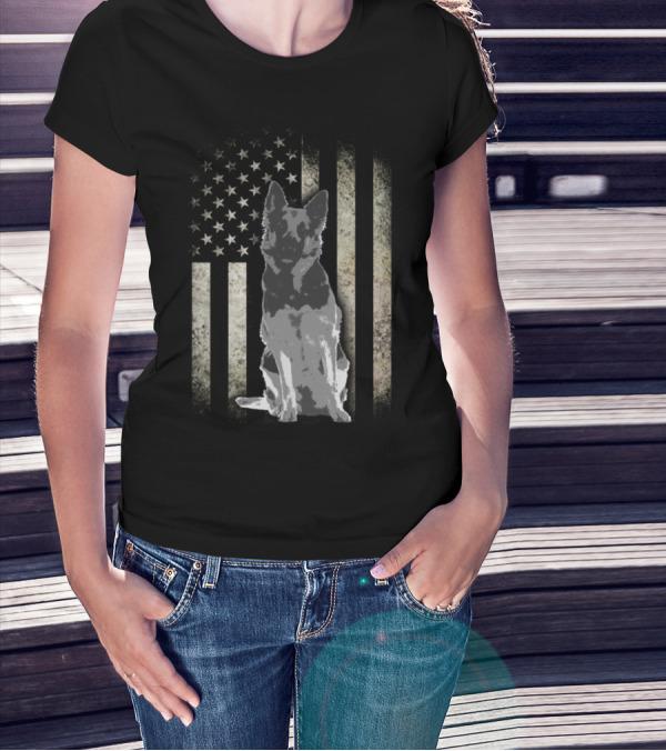 Twosided German Shepherd American Flag T-Shirt